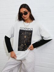 Акція на Жіночий лонгслів SHEIN GD-00222947 L Чорний з білим від Rozetka