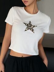 Акція на Футболка коротка жіноча SHEIN GD-00223131 XL Біла від Rozetka