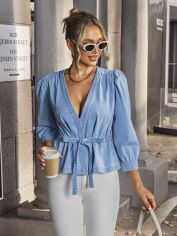 Акція на Блузка жіноча SHEIN GD-00211942 XS Синя від Rozetka