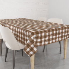 Акція на Скатерть хлопковая Клетка Home Line коричневый 120х150 см від Podushka