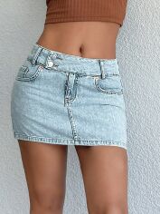 Акція на Спідниця джинсова міні літня жіноча SHEIN GD-00195145 38 Блакитна від Rozetka