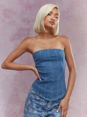 Акція на Топ джинсовий жіночий SHEIN GD-00211203 XS Синій від Rozetka