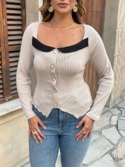 Акція на Жіночий лонгслів SHEIN GD-00224087 0XL Бежевий від Rozetka