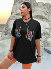 Акция на Футболка оверсайз довга жіноча SHEIN GD-00215414 3XL Чорна от Rozetka