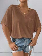 Акція на Футболка оверсайз довга жіноча SHEIN GD-00220747 XS Коричнева від Rozetka