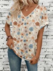 Акція на Футболка довга жіноча SHEIN GD-00191928 4XL Бежева від Rozetka