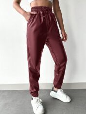 Акція на Штани зі штучної шкіри жіночі SHEIN GD-00200494 M Бордові від Rozetka