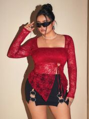 Акція на Блузка жіноча SHEIN GD-00222024 1XL Бордова від Rozetka