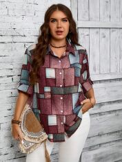 Акція на Блузка жіноча SHEIN GD-00215412 4XL Бордова від Rozetka