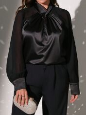 Акція на Блузка жіноча SHEIN GD-00227160 0XL Чорна від Rozetka