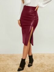 Акція на Спідниця зі штучної шкіри жіноча SHEIN GD-00200547 M Бордова від Rozetka