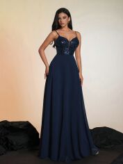 Акція на Сукня вечірня довга літня жіноча SHEIN GD-00196489 XL Темно-синя від Rozetka