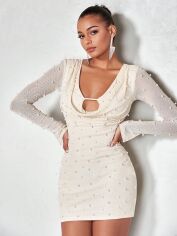 Акція на Плаття вечірнє коротке осіннє жіноче SHEIN GD-00180443 S Бежеве від Rozetka