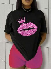 Акція на Футболка довга жіноча SHEIN GD-00214181 4XL Чорна від Rozetka