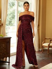 Акція на Сукня вечірня довга літня жіноча SHEIN GD-00176345 XL Бордова від Rozetka