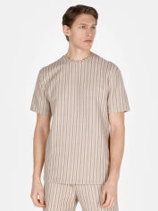 Акція на Футболка бавовняна довга чоловіча Colin's CL1074141BED S Beige Striped з принтом від Rozetka