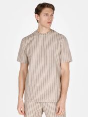 Акція на Футболка бавовняна довга чоловіча Colin's CL1074141BED 2XL Beige Striped з принтом від Rozetka