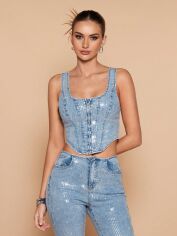 Акція на Топ джинсовий жіночий SHEIN GD-00220528 S Синій від Rozetka