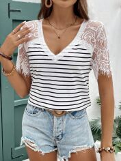 Акція на Футболка жіноча SHEIN GD-00224334 S Чорна з білим від Rozetka
