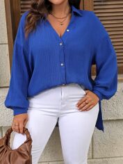 Акция на Сорочка оверсайз жіноча SHEIN GD-00209819 4XL Синя от Rozetka