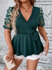 Акція на Блузка жіноча SHEIN GD-00227153 1XL Темно-зелена від Rozetka