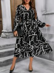 Акція на Плаття міді осіннє жіноче SHEIN GD-00185446 5XL Чорне з білим від Rozetka