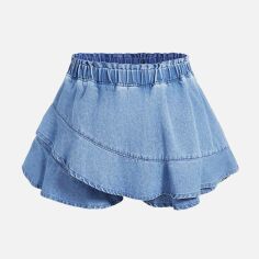 Акція на Спідниця-шорти джинсова міні літня жіноча SHEIN GD-00210604 0XL Блакитна від Rozetka