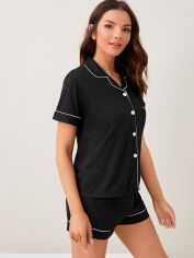Акція на Піжама (сорочка + шорти) жіноча SHEIN GD-00213076 M Чорна від Rozetka