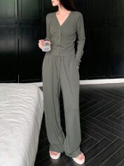 Акція на Піжама (кофта + штани) жіноча SHEIN GD-00190146 L Хакі від Rozetka