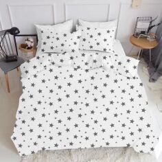 Акція на Комплект постільної білизни Cosas Двоспальний 180х220 Star Big Grey-El160-White від Rozetka