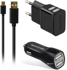 Акция на Автомобильное зарядное устройство Promate ChargMate-EU2 Black + кабель Micro-USB 1.2 м + сетевое ЗУ 2.1 A (chargmate-eu2.black) от Rozetka UA