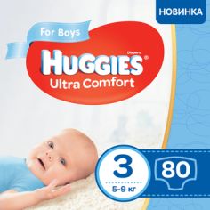 Акция на Подгузники для мальчиков Huggies Ultra Comfort 3 (5-9 кг), 80 шт. от Pampik