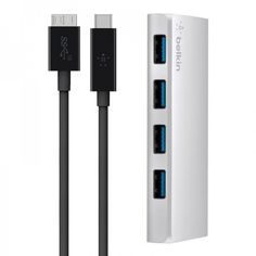 Акція на USB Хаб Belkin  Ultra-Slim Metal, 4 порта + USB-C кабель, активный с БП, Silver (4 порта) від MOYO