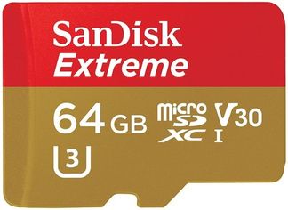 Акція на Карта памяти Sandisk microSDXC 64GB Class 10 UHS-I U3 A2 R160MB/s Extreme V30 + SD адаптер від MOYO