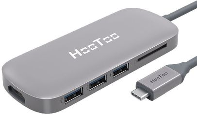 Акція на HooToo Shuttle USB-C to USB-C+HDMI+3xUSB 3.0+SD Hub Space Grey (HT-UC001-SG) від Stylus