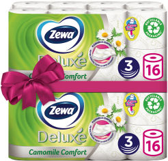 Акция на Туалетная бумага Zewa Deluxe аромат ромашка трехслойная 16 рулонов + 16 рулонов (7322540201925) от Rozetka UA