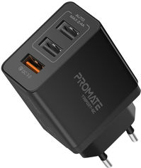 Акція на Сетевое зарядное устройство Promate TriPort-QC 30 Вт USB QC 3.0 + 2 USB Black (triport-qc.black) від Rozetka UA