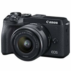 Акція на Фотоаппарат CANON EOS M6 II 15-45 IS STM Black + видоискатель EVF-DC2 (3611C053) від MOYO