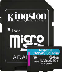 Акция на Kingston MicroSDXC 64GB Canvas Go! Plus Class 10 UHS-I U3 V30 A2 + SD-адаптер (SDCG3/64GB) от Rozetka UA