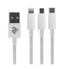 Акция на Кабель 2E 3in1 USB-C + microUSB + Lightning 1.2m White от MOYO