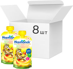 Акция на Упаковка фруктового пюре Hamanek ек яблоко с персиком и бананом с 4 месяцев 120 г х 8 шт (8595139783945) от Rozetka UA