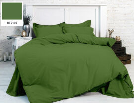Акция на Однотонное постельное белье MirSon бязь Carolina 18-0130 зеленое Полуторный комплект от Podushka