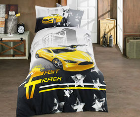 Акція на Комплект постельного белья Hobby Poplin Fast Track желтый Полуторный комплект від Podushka