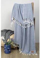Акція на Плед-накидка Barine Wool basket indigo синий 120х175 см від Podushka
