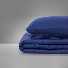 Акція на Комплект постельного белья MirSon сатин 4052 Ocean темно-синий Двуспальный евро комплект від Podushka