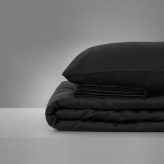 Акція на Комплект постельного белья MirSon сатин 0055 Black Pearl черный Двуспальный евро комплект від Podushka