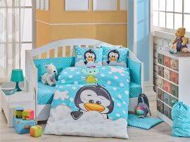 Акція на Постельное белье в кроватку Hobby Penguin голубое Детский комплект від Podushka