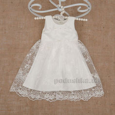 Акція на Платье для девочки Ажурное Бетис атлас-гипюр 104 цвет белый від Podushka