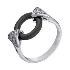 Акція на Серебряное кольцо Легенда с черной керамикой и фианитами 000113225 16.5 размера від Zlato