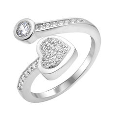 Акція на Серебряное кольцо с разомкнутой шинкой Влюбленное сердце с фианитами 000112714 16.5 размера від Zlato